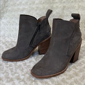 UGG PIXLEY STACKED BLOCK HEEL LEATHER ANKLE BOOTS SZ 6.5